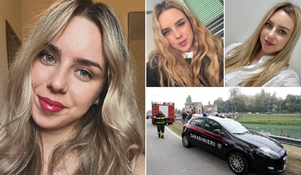 Colaj din patru fotografii, în trei dintre ele este o tânără blondă, iar în drepta jos este o imagine ilustrativă cu o mașină de carabinieri, un pompiee și o autospecială în fundal